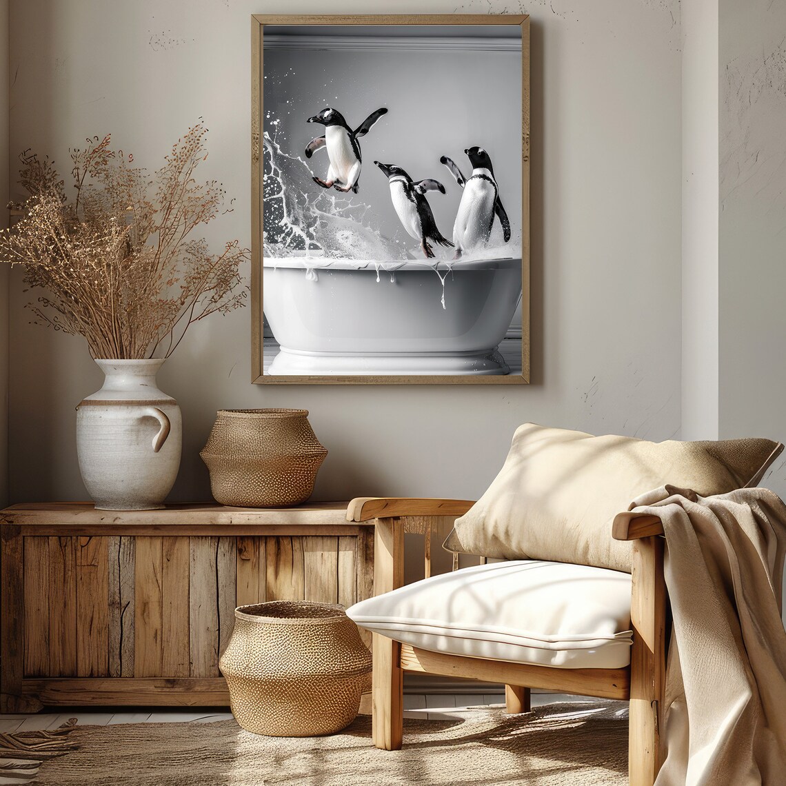 Adorable Penguins In Tub Art Print, Bathroom Decor - Image 2