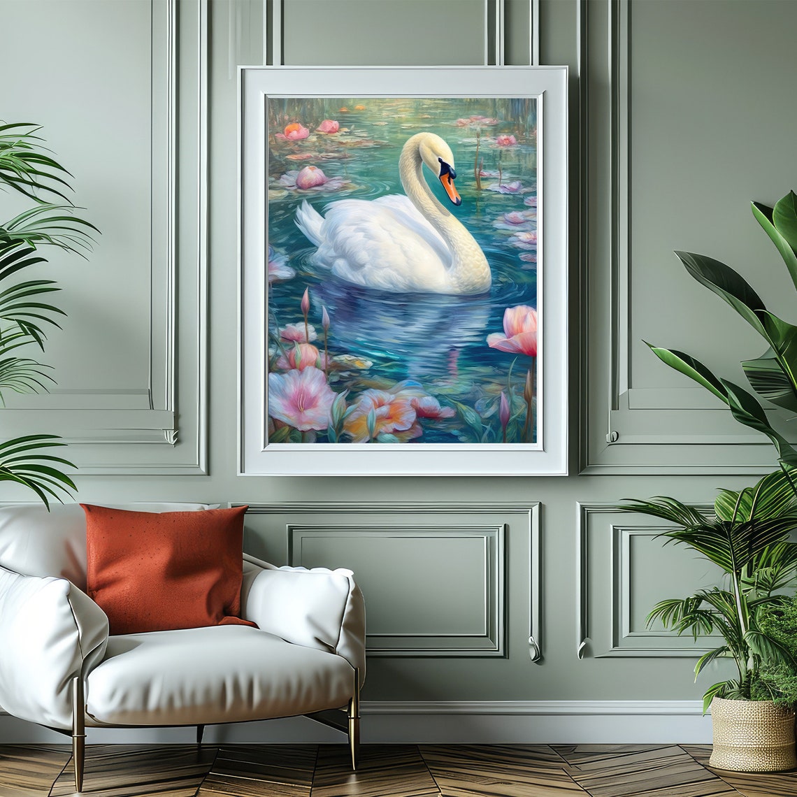 Swan With A Pink Flower Print Soft Girl Aesthetic Painting Dreamy Balletcore Wall Art Pastel Coquette Aesthetic Teen Girl Bedroom Bow - Image 5