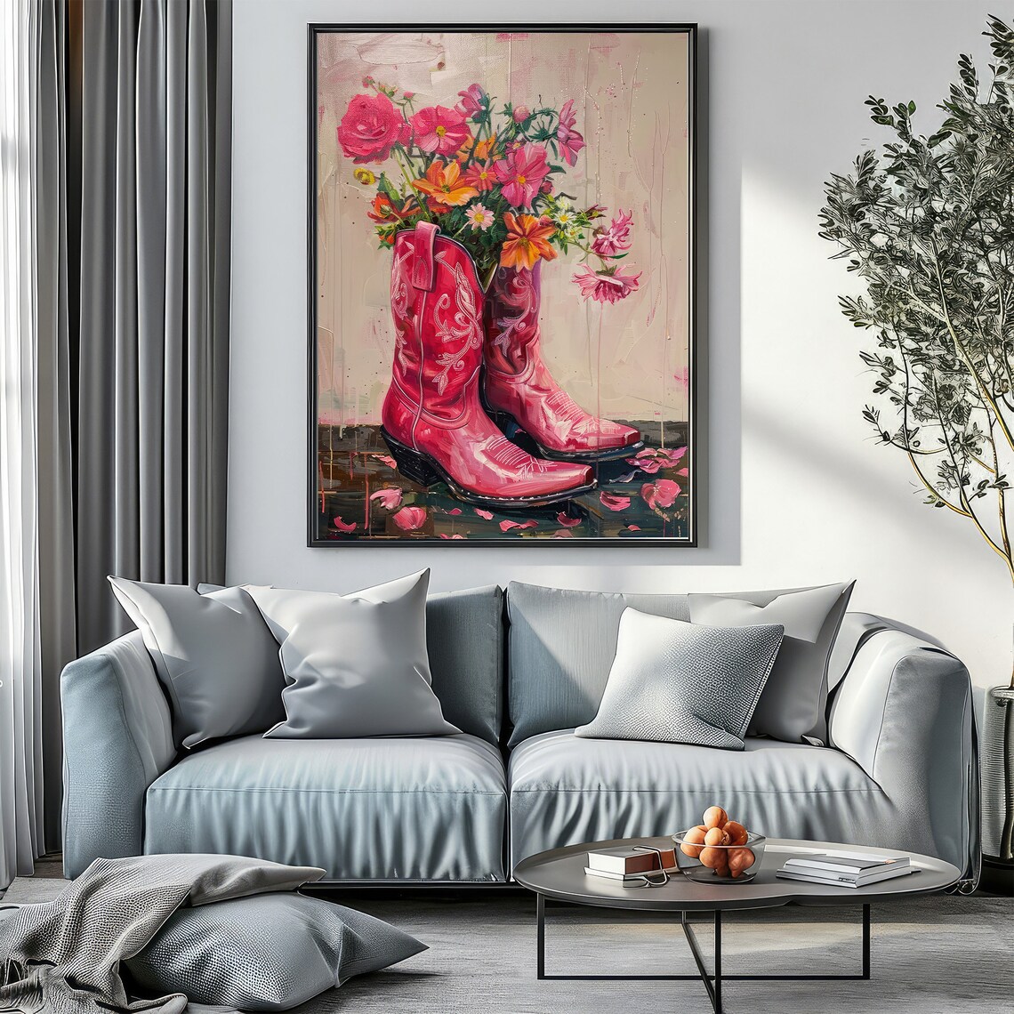 Hot Pink Cowgirl Boots Filled With Wildflowers Western Art Poster - Image 4