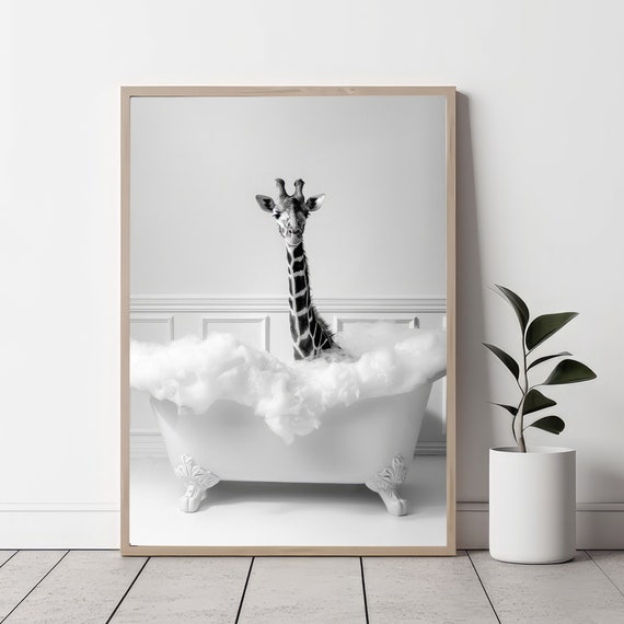 Cute Giraffe In Tub Bathroom Art Print
