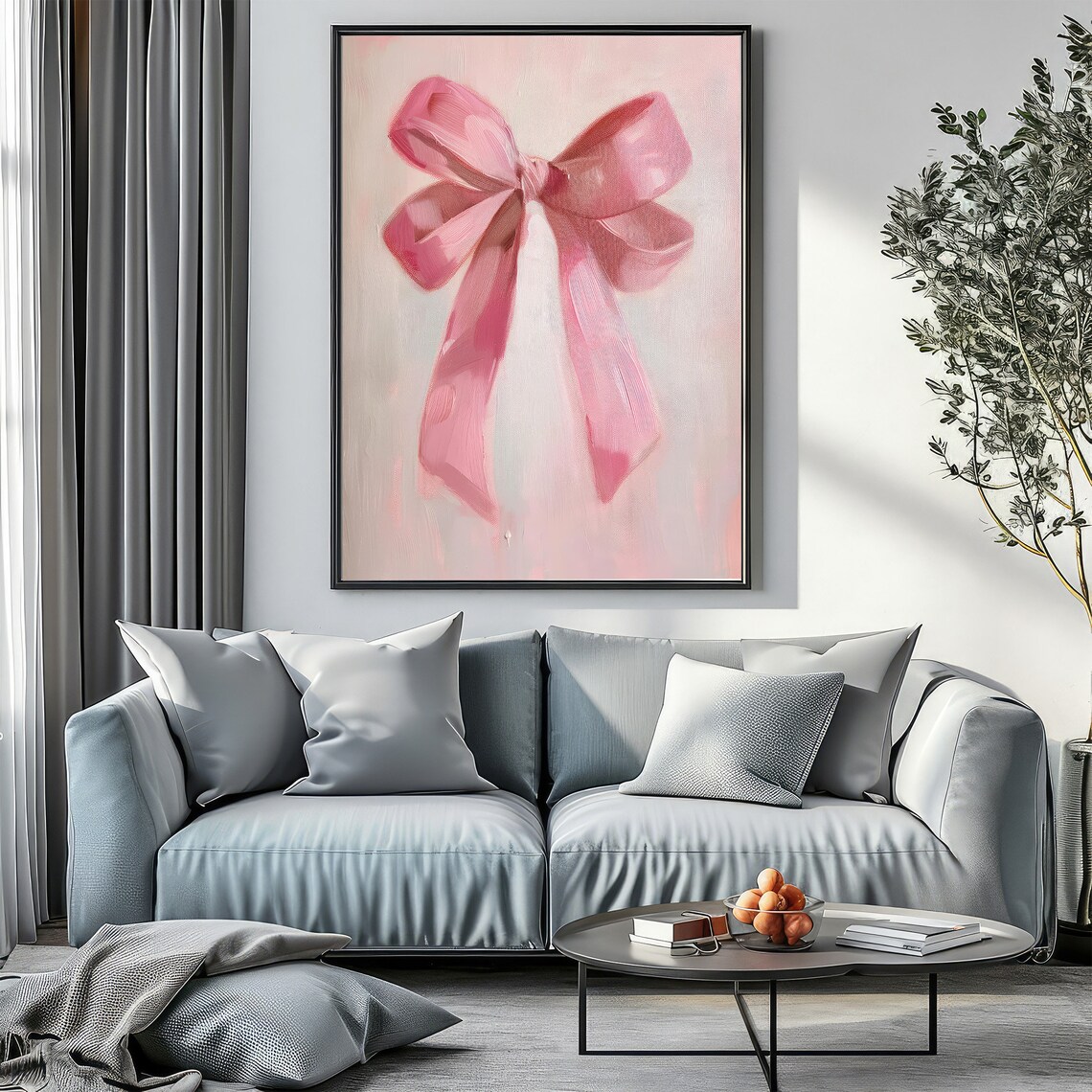 Soft Pink Ribbon Bow Oil Painting Romantic Balletcore Art Poster - Image 2