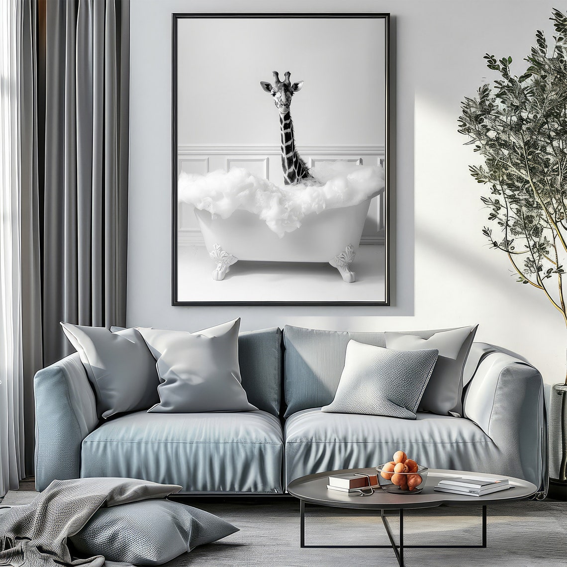 Cute Giraffe In Tub Bathroom Art Print - Image 3