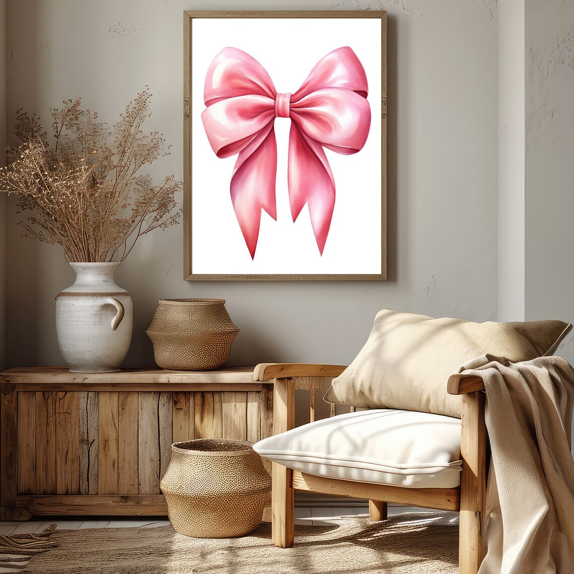 Pink Satin Bow Watercolor Painting Coquette Balletcore Girls Wall Art - Image 3
