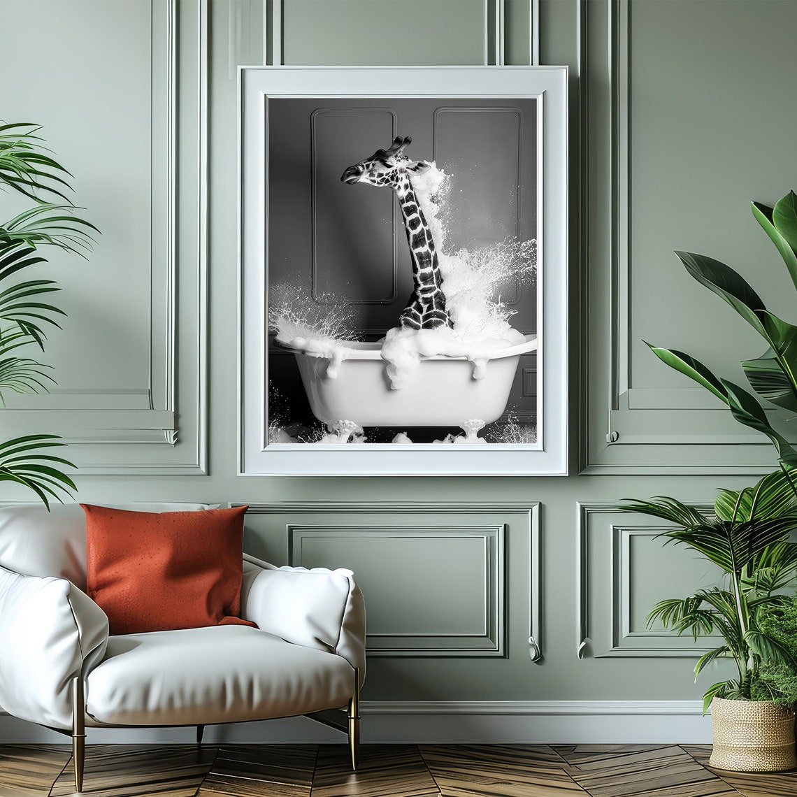 Cute Baby Giraffe In Tub Wall Art Giraffe Photo Giraffe Art Bathroom Art Print - Image 4