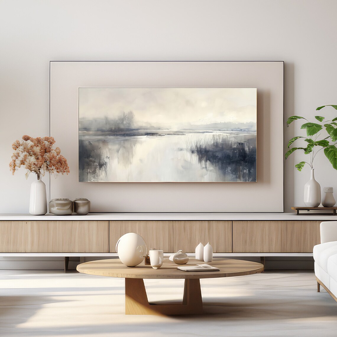 Soft Neutral Abstract Misty River Watercolor Minimalist Poster - Image 4