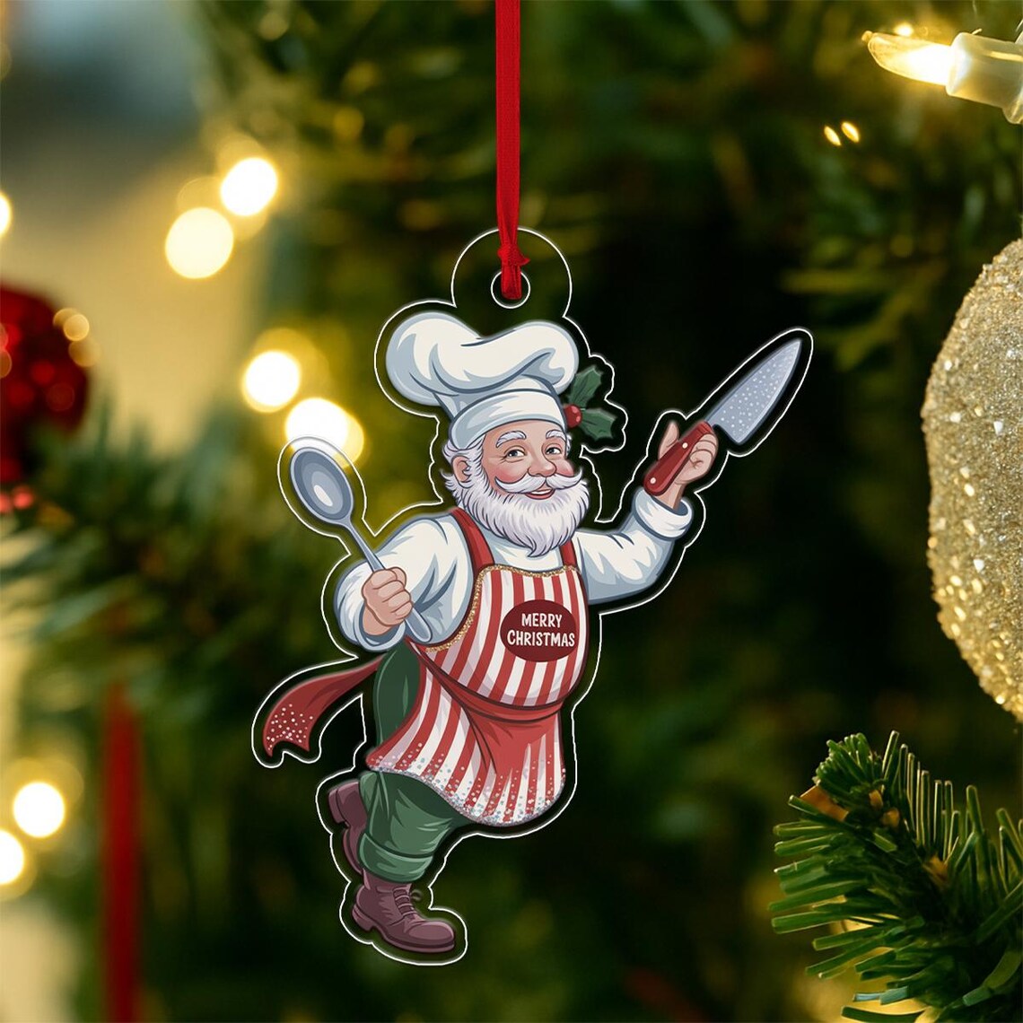 Santa Chef Christmas Ornament Merry Kitchen Baking Holiday Cooking Print
