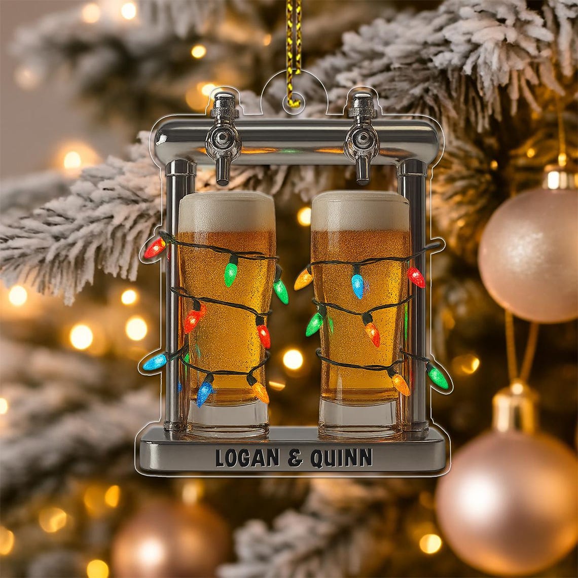 Personalized Beer Tap Christmas Ornament Two Pints Custom Name Print