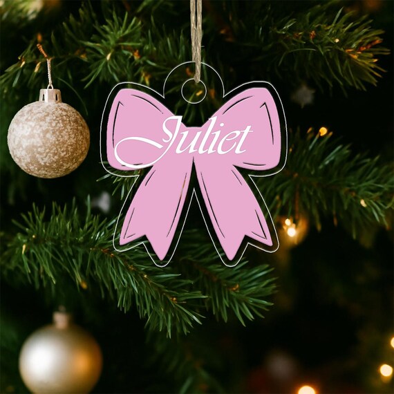 Juliet Pink Bow Custom Name Cute Christmas Tree Ornament Poster