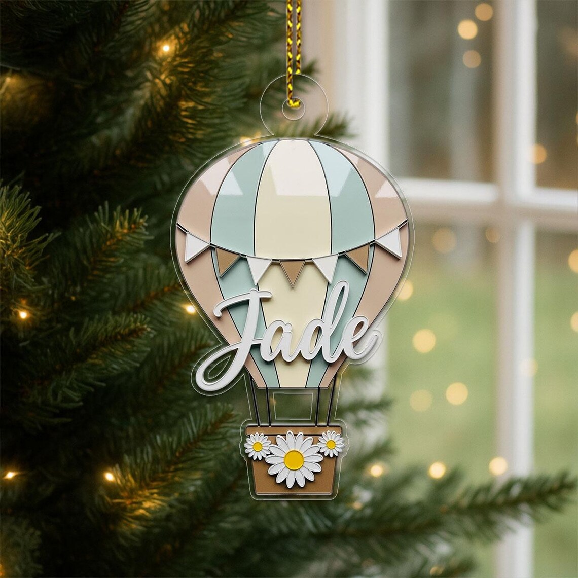 Personalized Hot Air Balloon Name Ornament Pastel Baby Nursery Wall Art