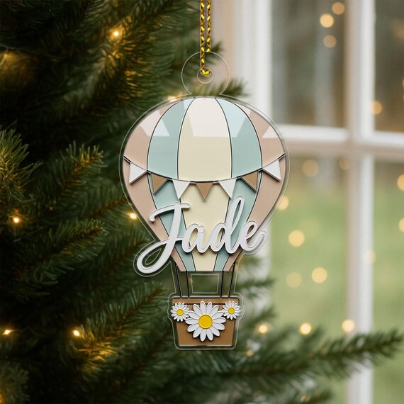 Personalized Hot Air Balloon Name Ornament Pastel Baby Nursery Wall Art