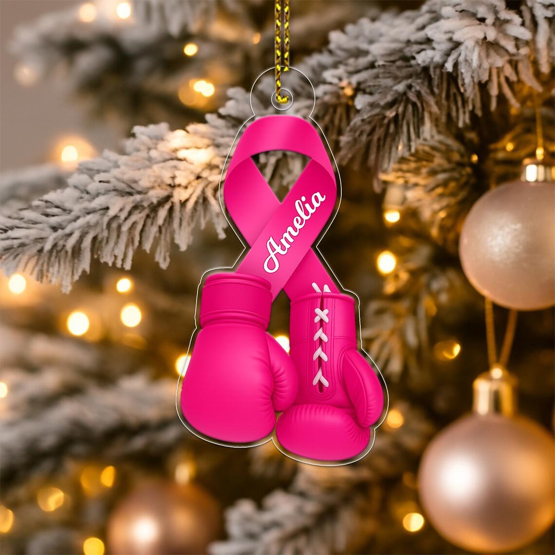 Pink Ribbon Boxing Gloves Breast Cancer Awareness Ornament Print