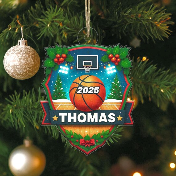Custom Name Basketball Christmas Ornament 2025 Shield Player Poster