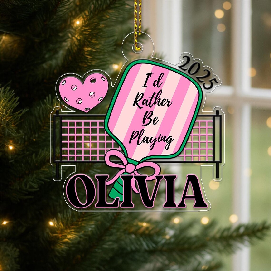 Personalized Pink Pickleball Paddle Christmas Ornament Acrylic Print Gift 2025