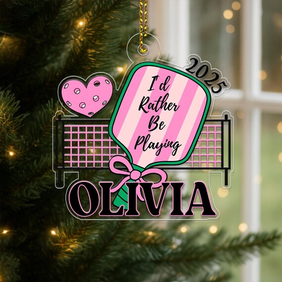Personalized Pink Pickleball Paddle Christmas Ornament Acrylic Print Gift 2025
