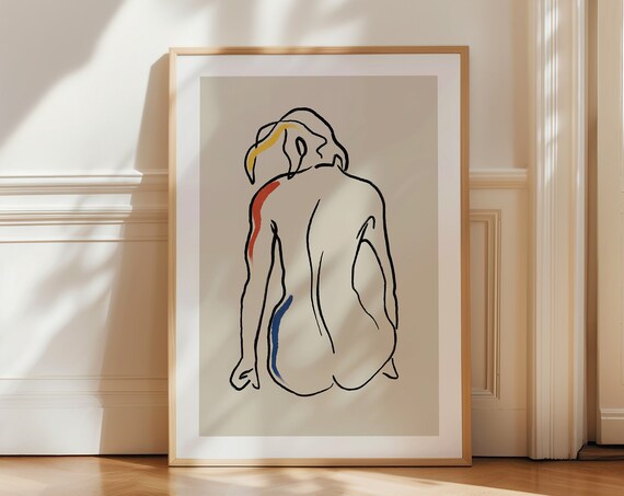 Abstract Female Figure Line Art Color Accent Modern Style Poster