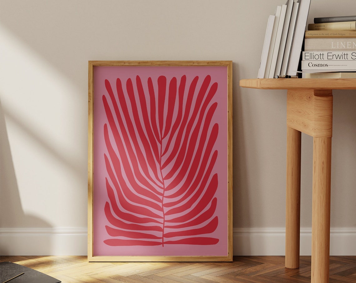 Red Fern Botanical Abstract Coral Pink Organic Modern Art Poster - Image 3