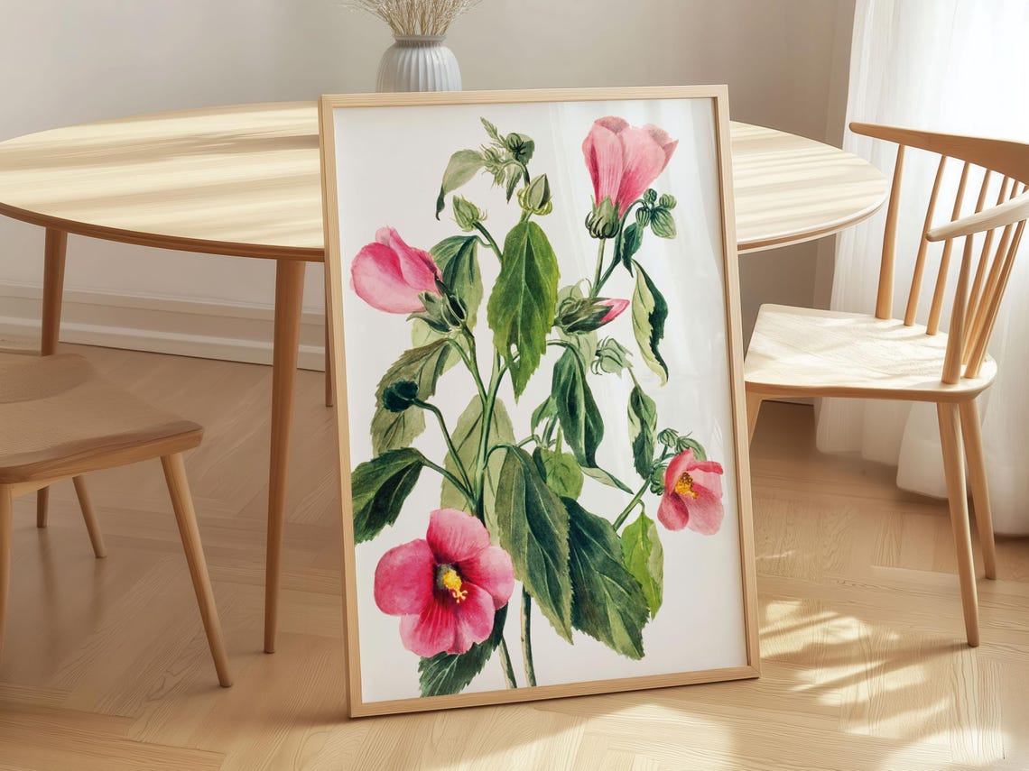 Rose Gentian Pink Wildflowers Vintage Botanical Flower Poster