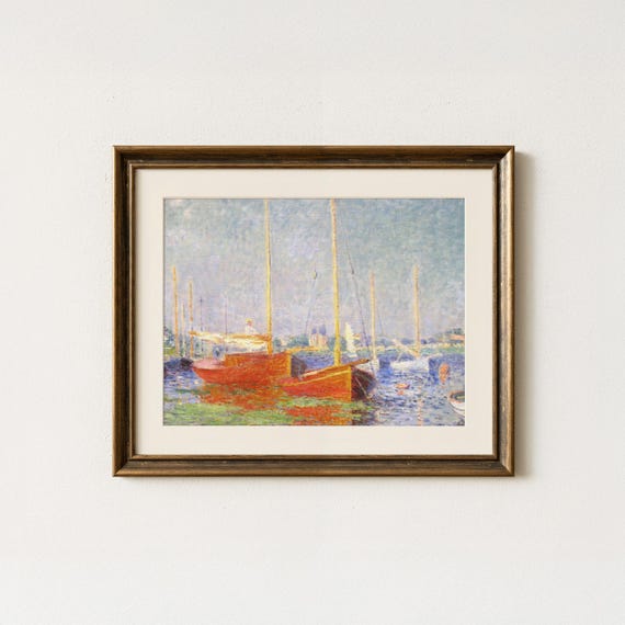 Claude Monet Red Boats Print Vintage Coastal Art