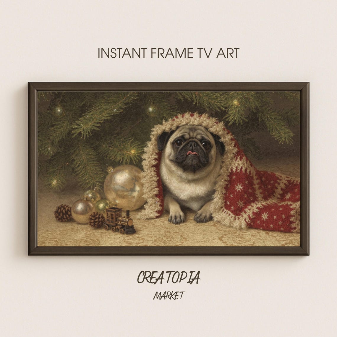 Samsung Frame Tv Art Wrapped In Warmth Christmas Pug Portrait