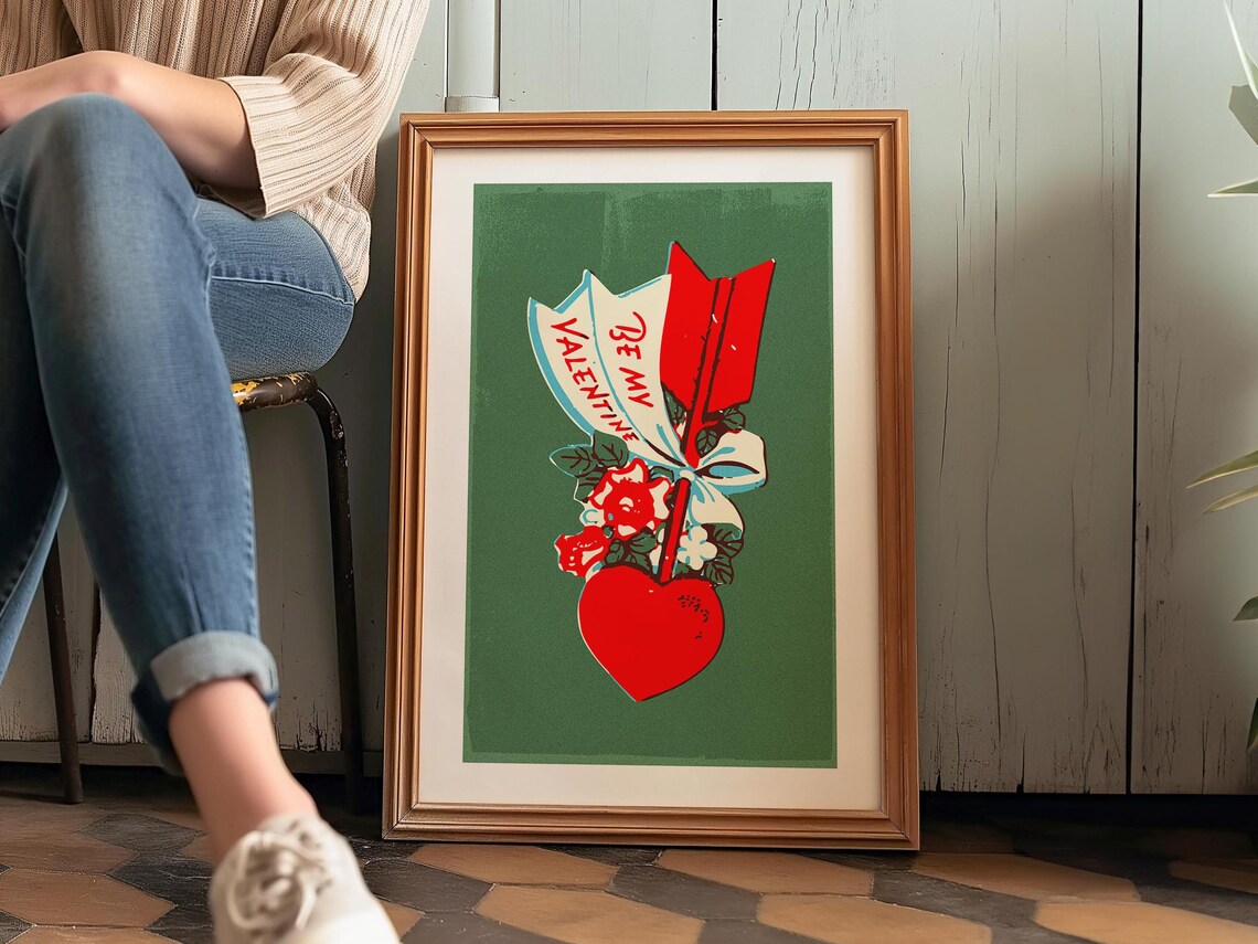 Retro Valentine Heart Be Mine Poster, Kitchen Decor - Image 4