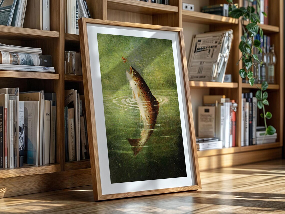 Leaping Brown Trout Rising to Fly Vintage Fishing Art Wall Poster - Image 4