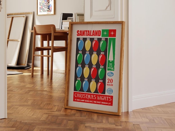 Retro Christmas Lights Art Print, Holiday Kitchen Decor