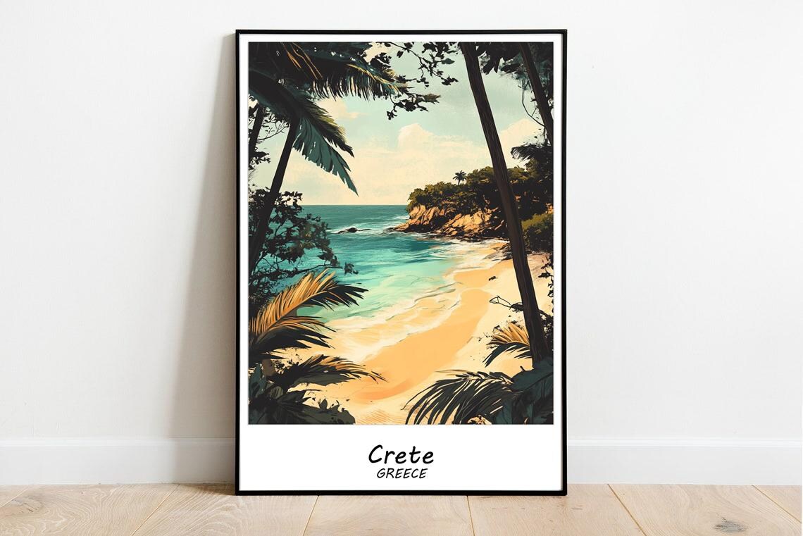 Crete Greece Vintage Beach Swimmers Turquoise Bay Travel Poster - Image 2