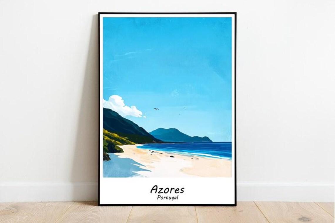 Azores Portugal Green Coastal Hills Atlantic View Travel Poster - Image 3