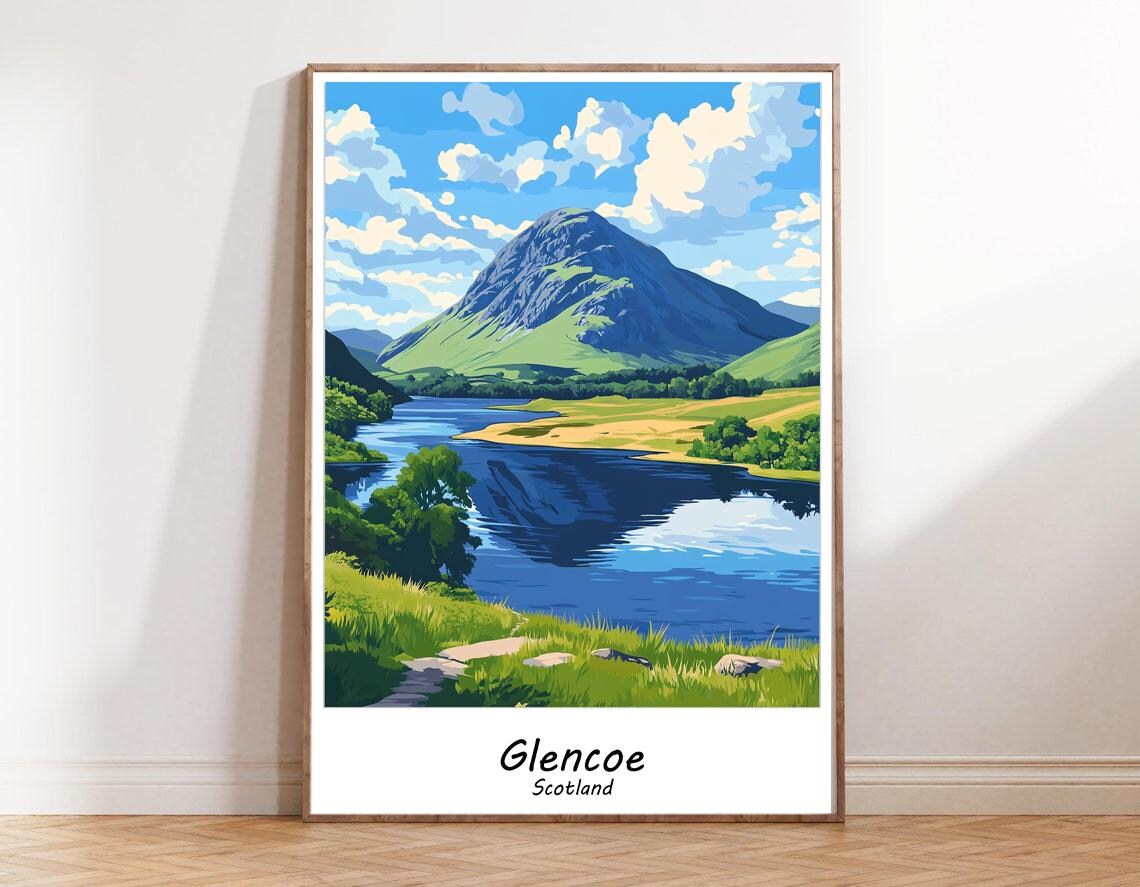 Glencoe Scotland Green Valley Loch Mountain Landscape Poster - Image 3