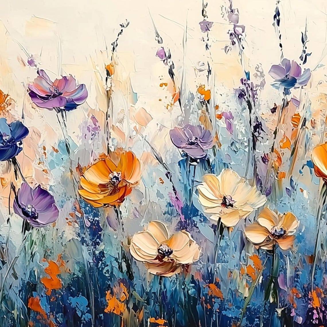 Colorful Wildflower Poppies In Orange Purple And Blue Meadow Poster - Image 3