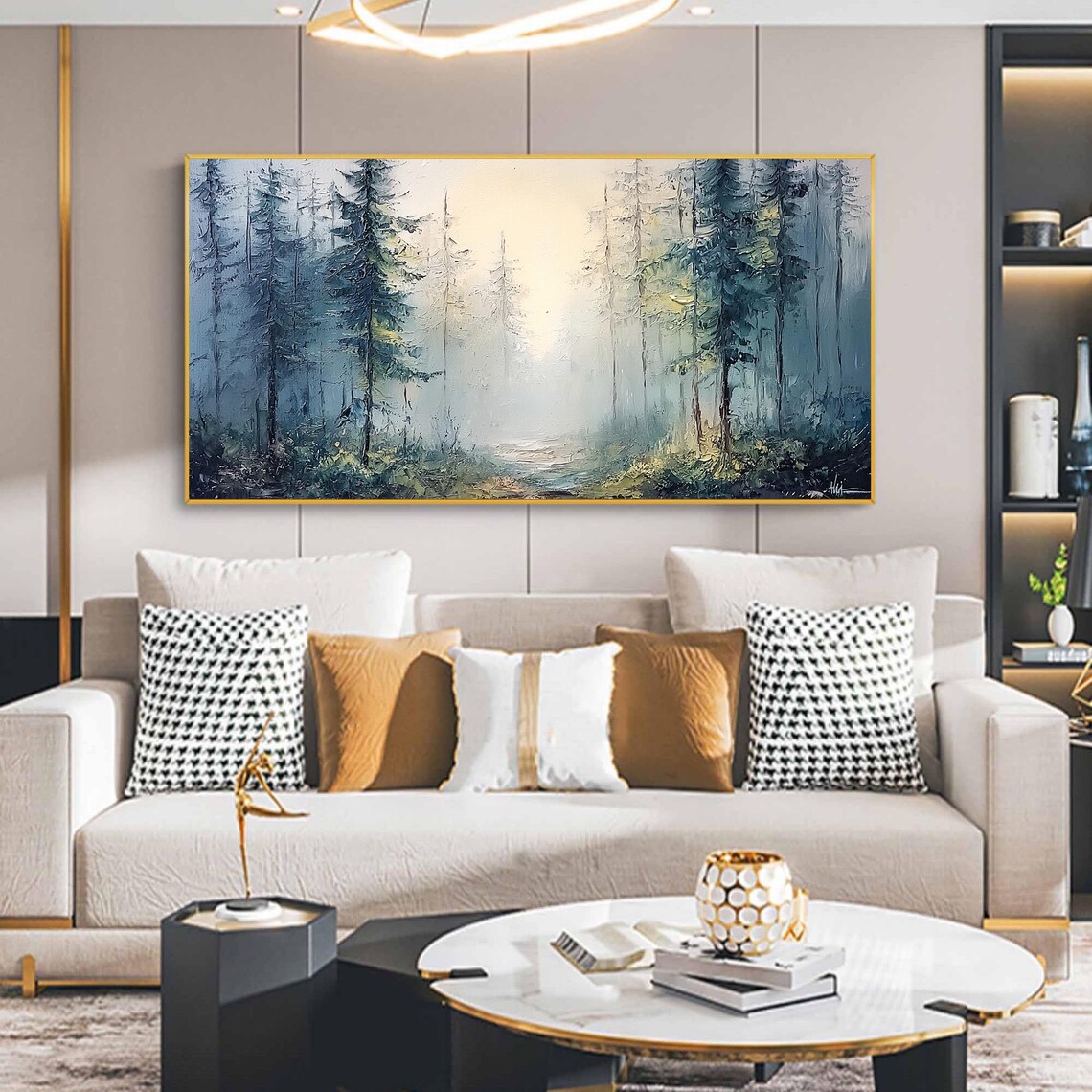 Original Forest Landscape Oil Painting On Hand Painted Textured Wall Art Custom Green Tree Wall Art Fashion Living Room Home Decor - Image 5