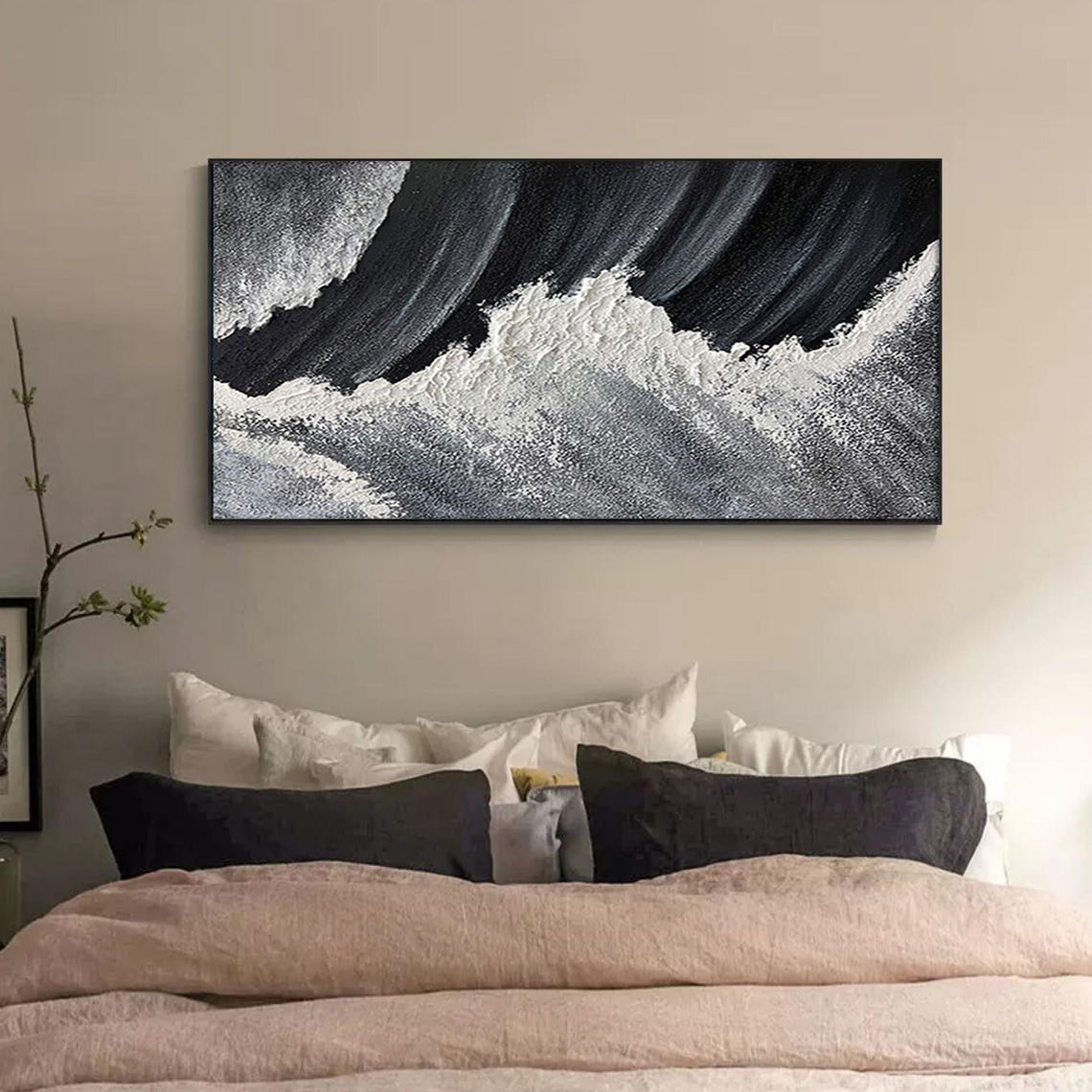Dramatic Monochrome Black White Crashing Ocean Wave Wall Art - Image 5