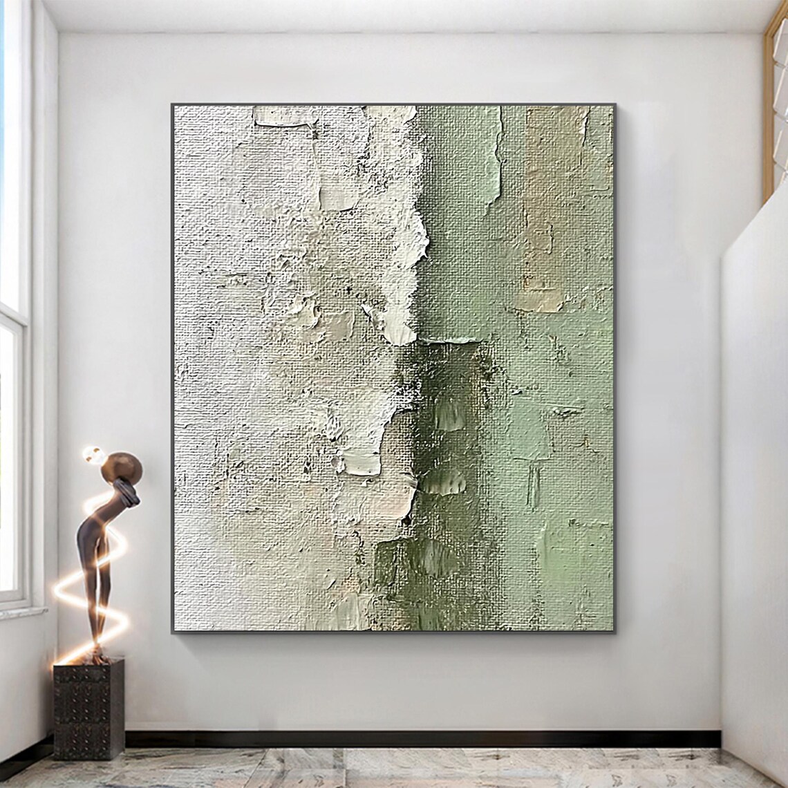 Beige And Green Oil Painting, Modern Minimalist Art Print