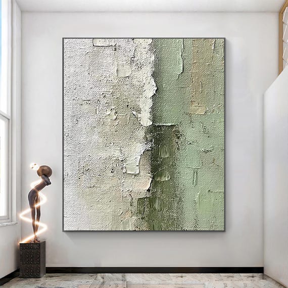 Beige And Green Oil Painting, Modern Minimalist Art Print