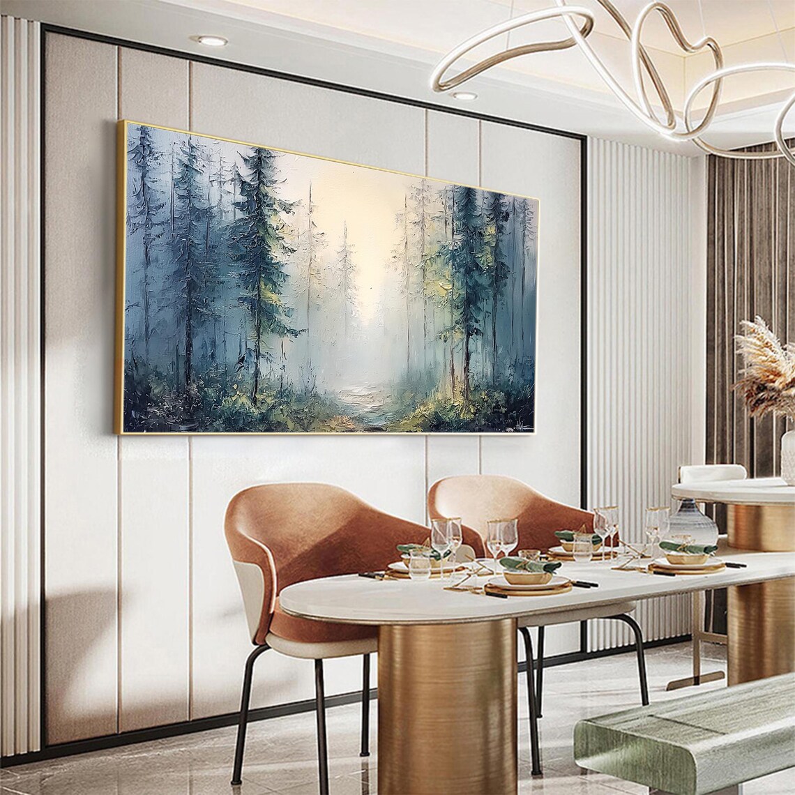 Original Forest Landscape Oil Painting On Hand Painted Textured Wall Art Custom Green Tree Wall Art Fashion Living Room Home Decor - Image 2