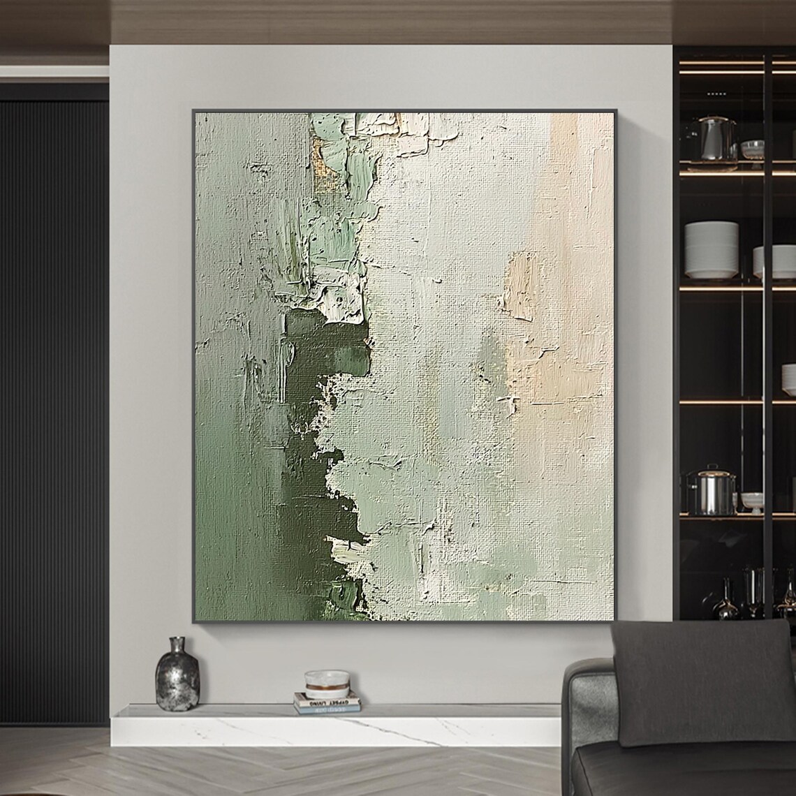 Large Green Abstract Oil Painting, Minimalist Art Print - Image 4