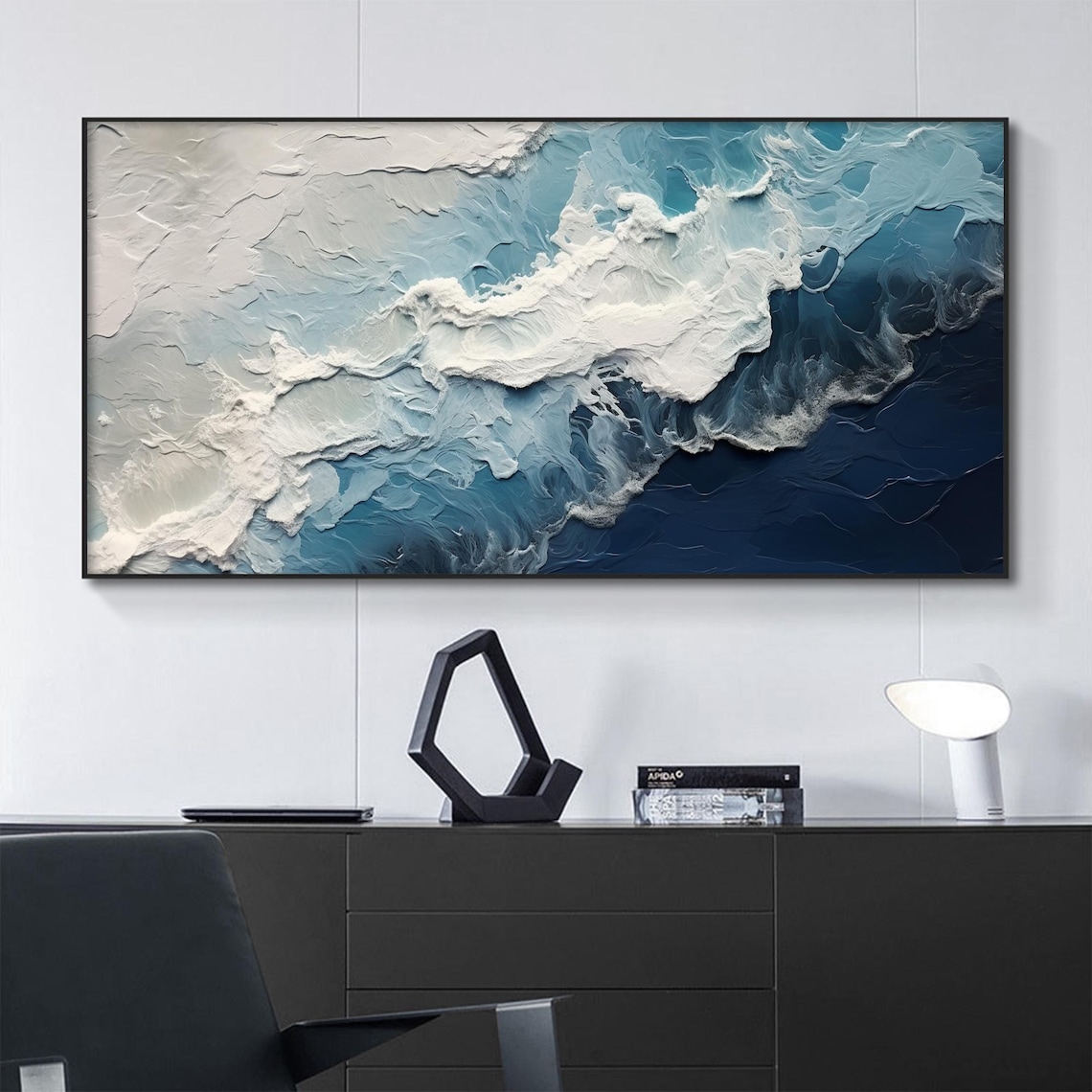Abstract Beach Oil Painting, Modern Boho Sea Landscape - Image 5