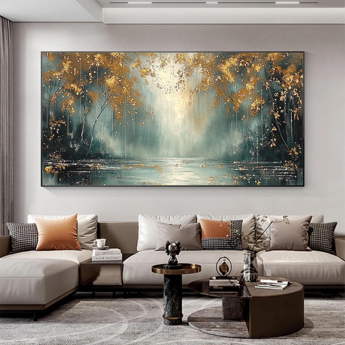 Abstract Golden Leaves Autumn Oil Painting Art Print - Image 3