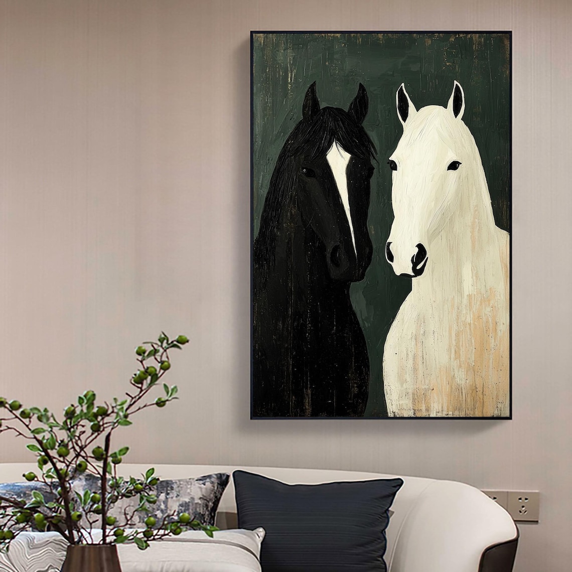 Abstract Black and White Horse Oil Painting Art Print - Image 2