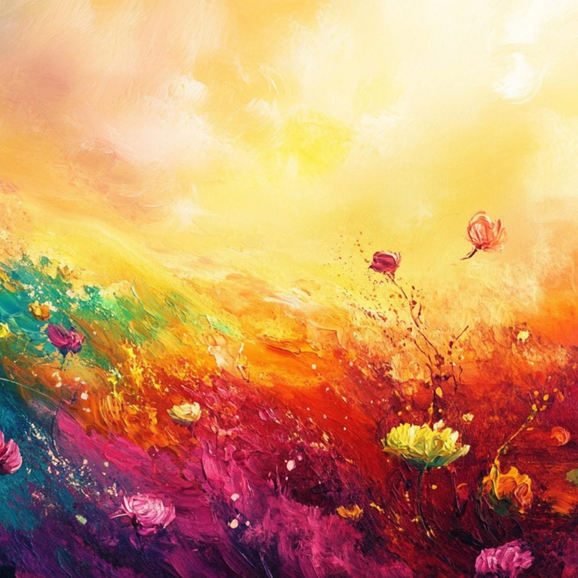 Rainbow Abstract Flower Meadow In Pink Teal And Gold Tones Poster - Image 3