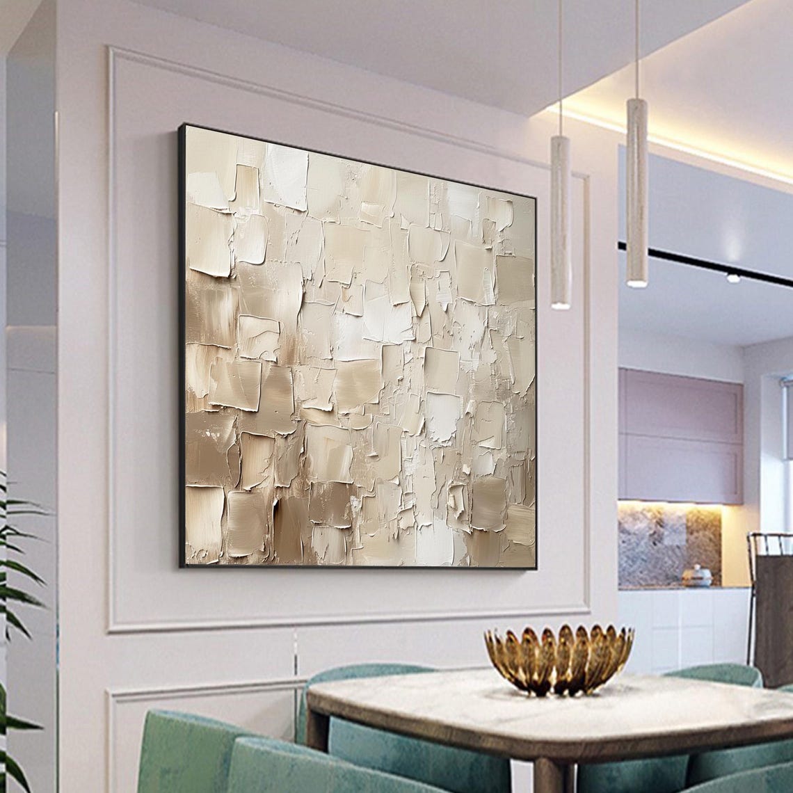 Beige Cream Abstract Color Block Textured Palette Knife Poster - Image 3