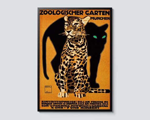 Spotted Leopard Munich Zoo Print Vintage Illustration Wall Art Animal Decor Perfect Zoological Gift