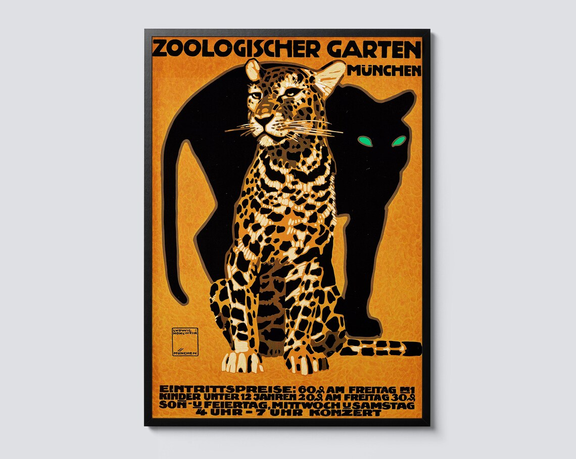 Spotted Leopard Munich Zoo Print Vintage Illustration Wall Art Animal Decor Perfect Zoological Gift