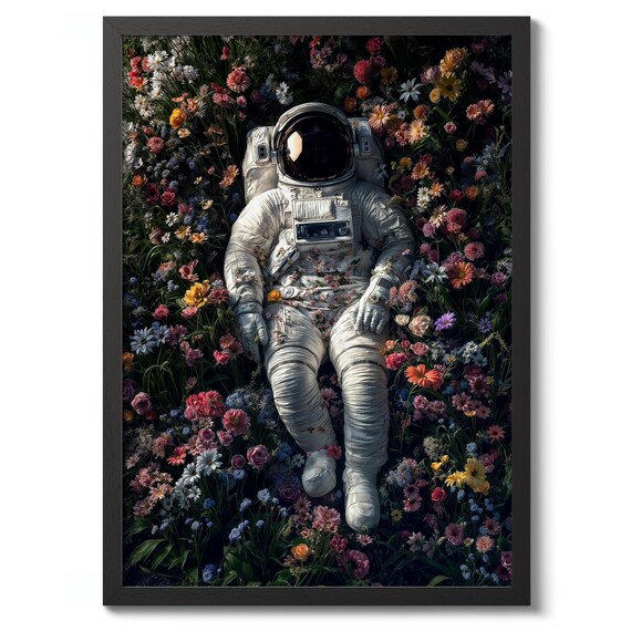 Astronaut Resting in Wildflower Meadow Space Surrealism Poster