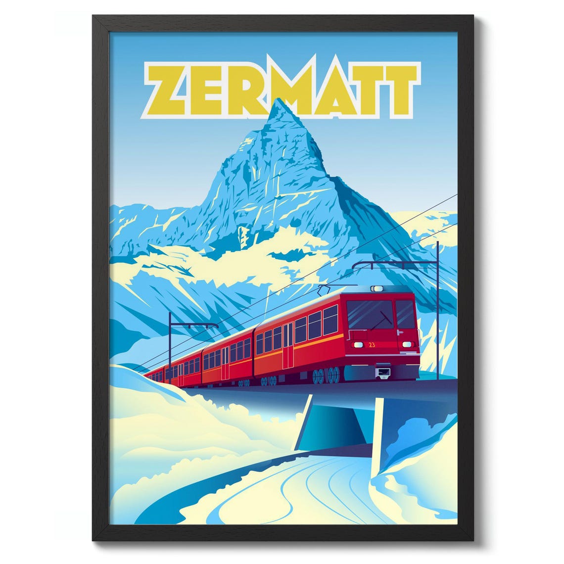 Zermatt Matterhorn Red Train Modern Graphic Alpine Travel Poster