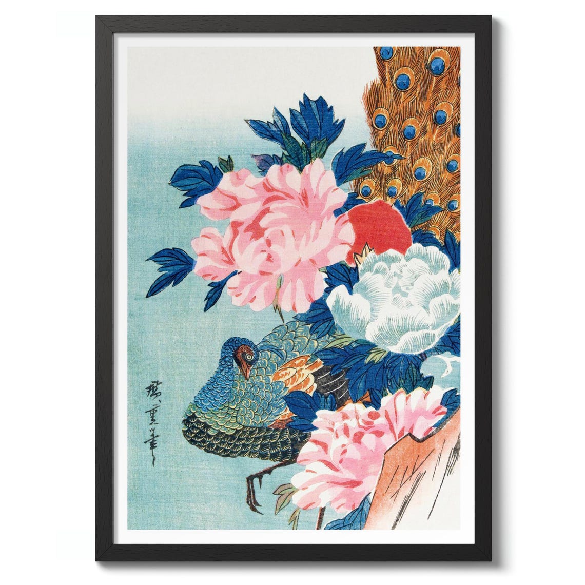 Peacock and Peonies Utagawa Hiroshige Japanese Woodblock Poster