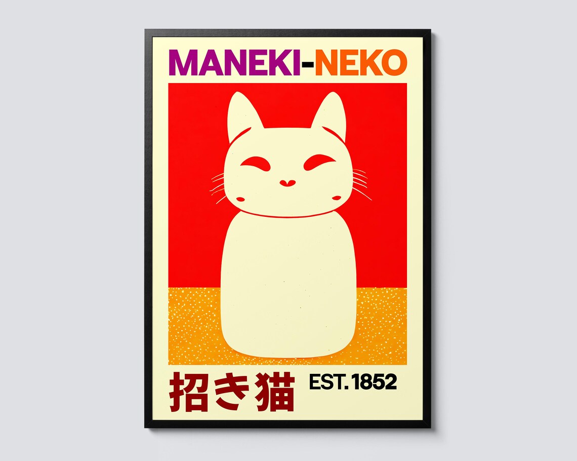 Maneki Neko Cat Anime-Style Portrait Art Print