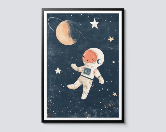 Astronaut Nursery Portrait, Cute Space-Themed Poster