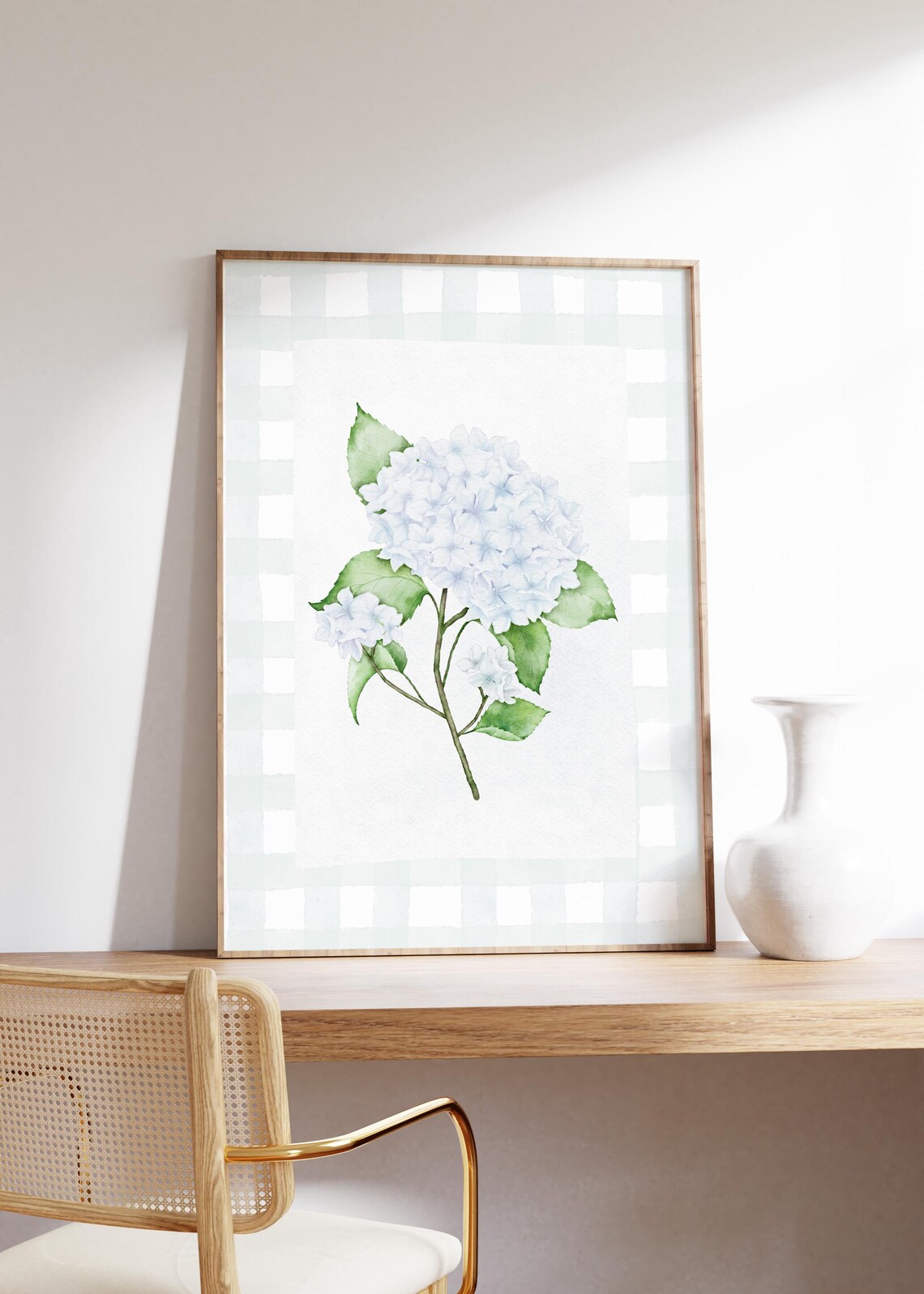 White Hydrangea Botanical Wall Art, Coastal Watercolor