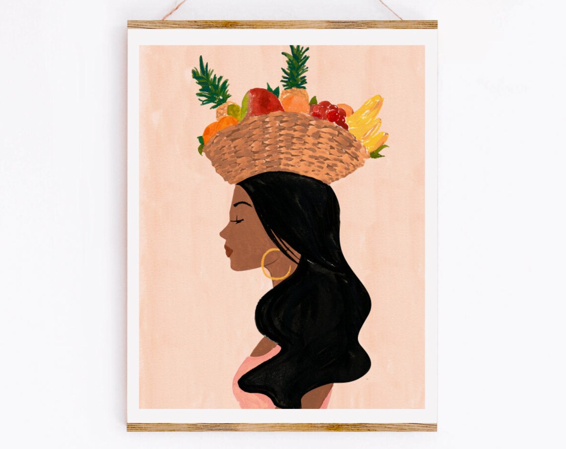 Valentinas Fruit Basket Art Print, Tropical Portrait